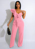 Ruffled Shoulder Sleeveless Waist-deep V Loose Solid Romsuit