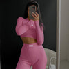 Long Sleeve Printed Top High Waist Shorts Two Piece Set