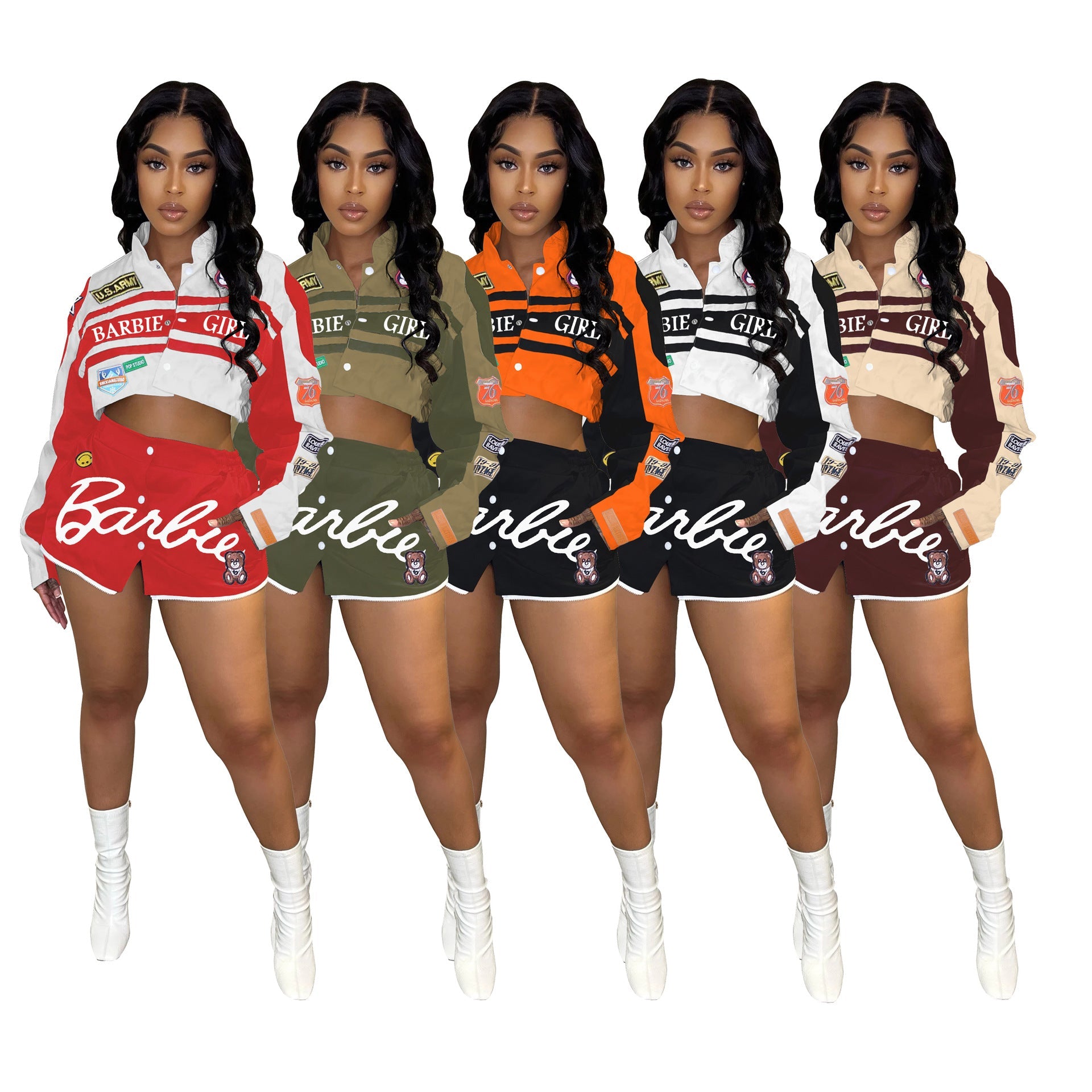 Motorcycle style detachable jacket short skirt 2PC set