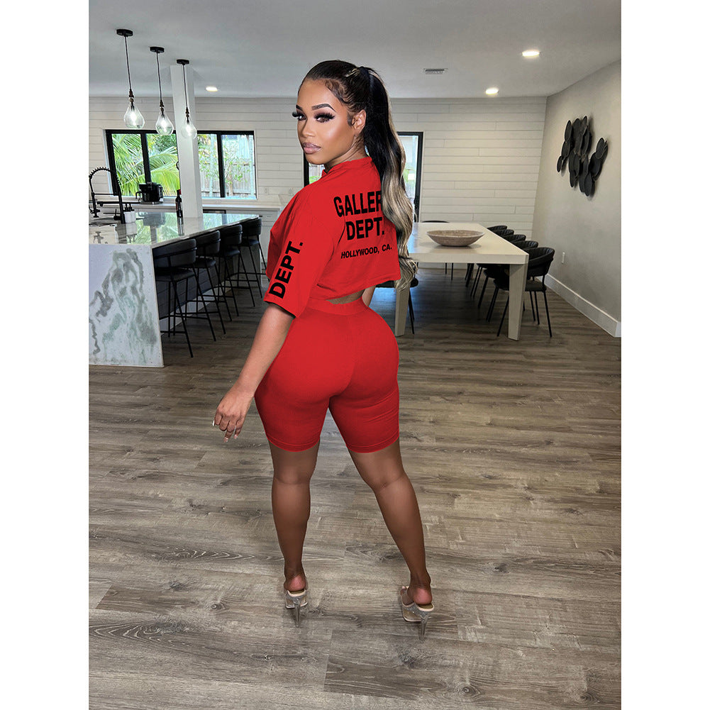 Letter Printed Short-Sleeve Shorts Set