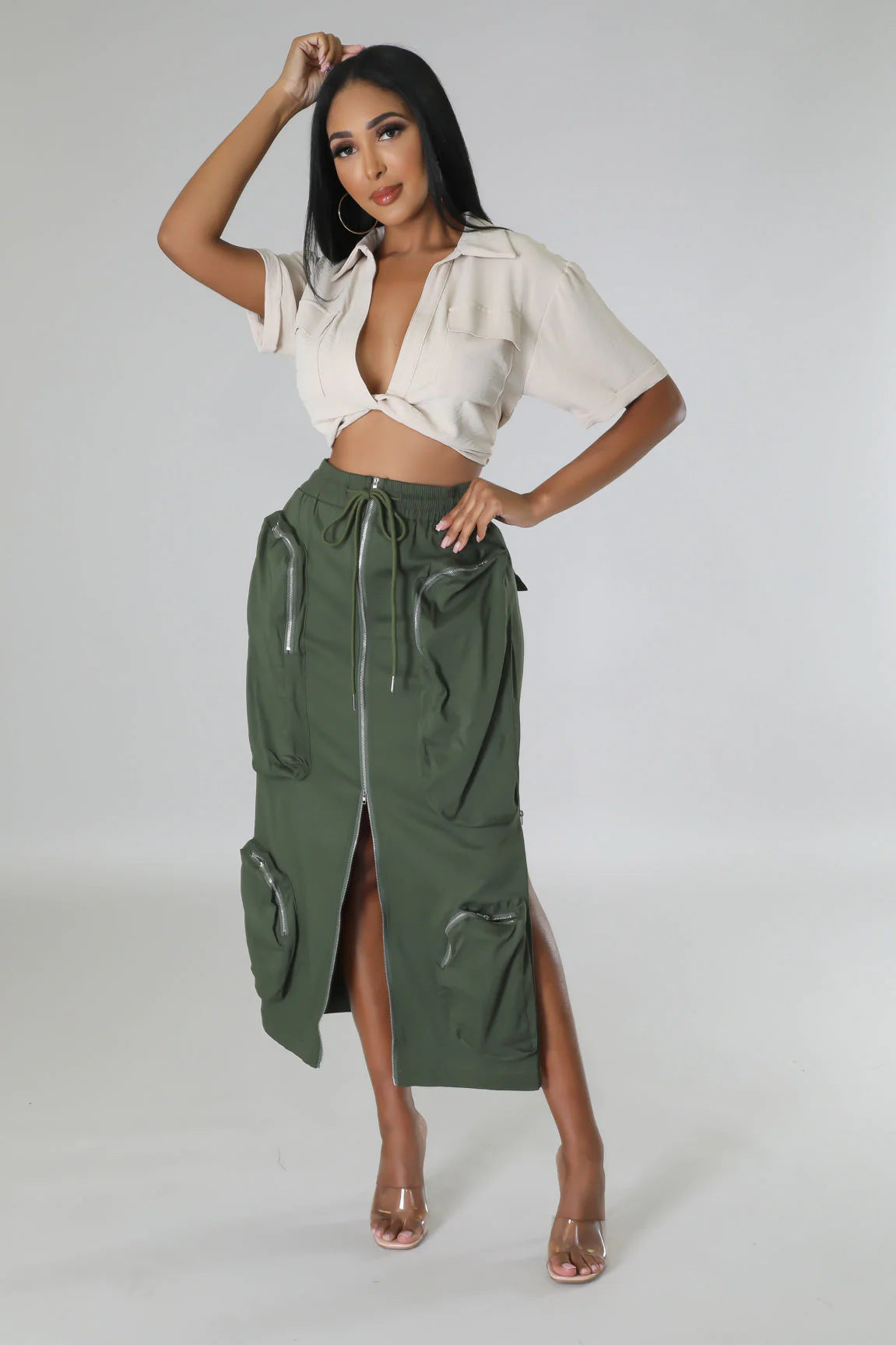 Pocket Workwear Large Lace Up Skirt