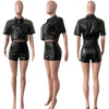 Tight Leather Coat Leather Shorts 2PC Set