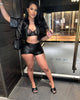 Tight Leather Coat Leather Shorts 2PC Set