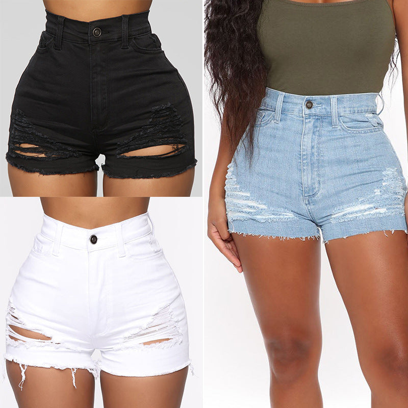 High Waist Elastic Ripped Jeans