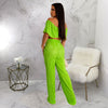 Pleated Ruffled Shoulder Wide-leg Trouser Set