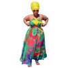 Pleated Strap Printing Exposed Back plus Size Swing dress