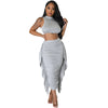 Solid Color High Waist Ruffles Navel Slim Fit Suit