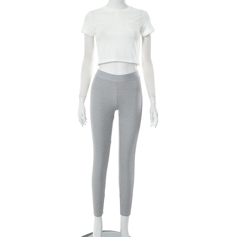 Contrast Color Pocket Top Tight Trousers Sports and Leisure Set
