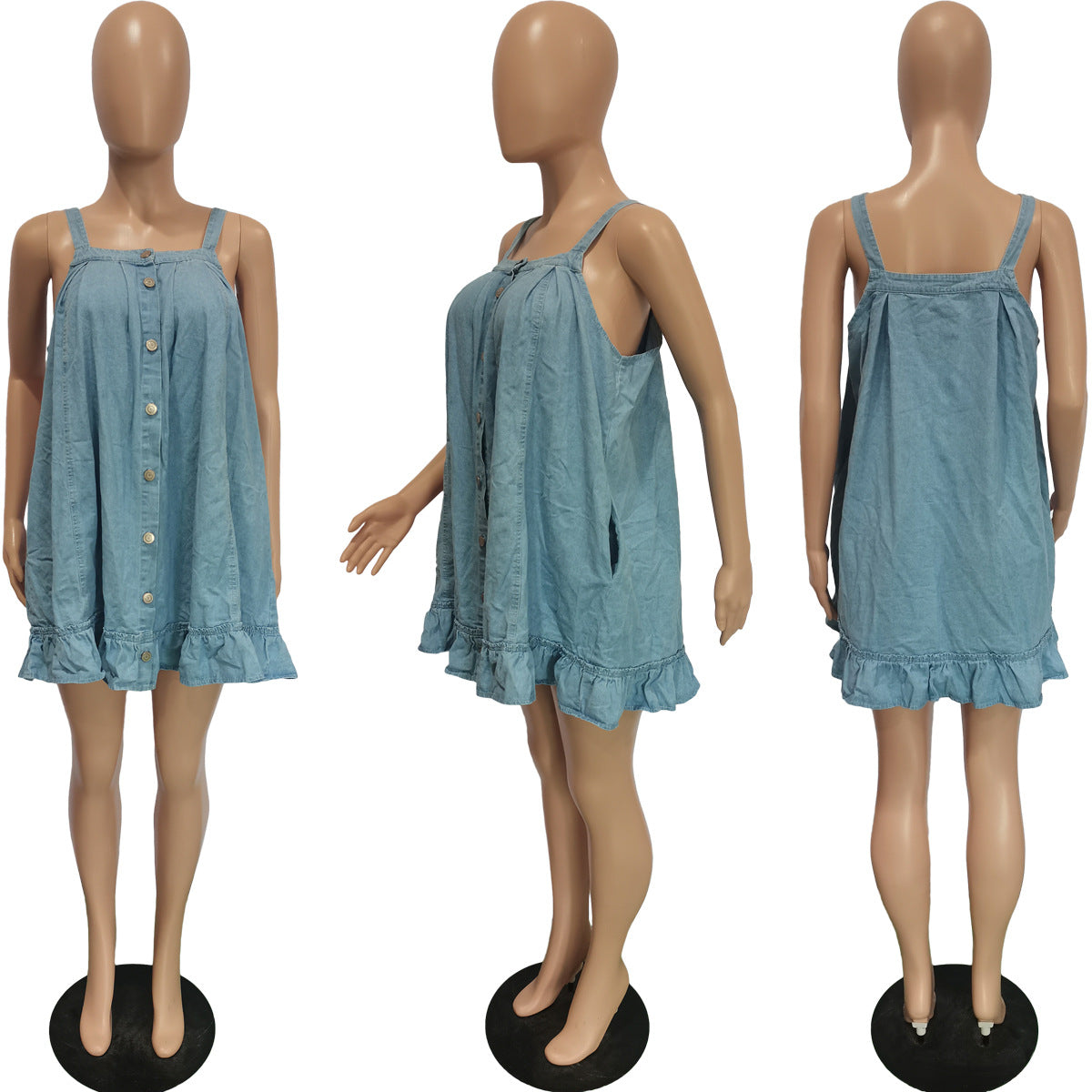 Button Pocket Loose Denim Dress
