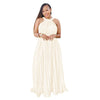 Sleeveless Off Shoulder Simulated Silk Pleated Large Swing Dress