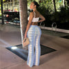 Wave Pattern Color Matching Knitted High Waisted Wide Leg Pants