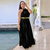 Sleeveless Off Shoulder Simulated Silk Pleated Large Swing Dress