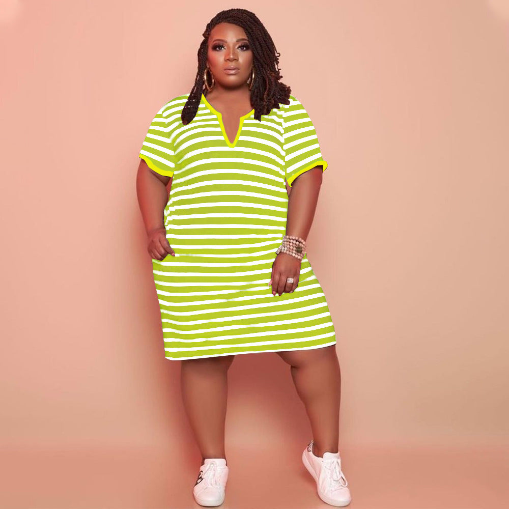 V-neck Striped Loose Dress