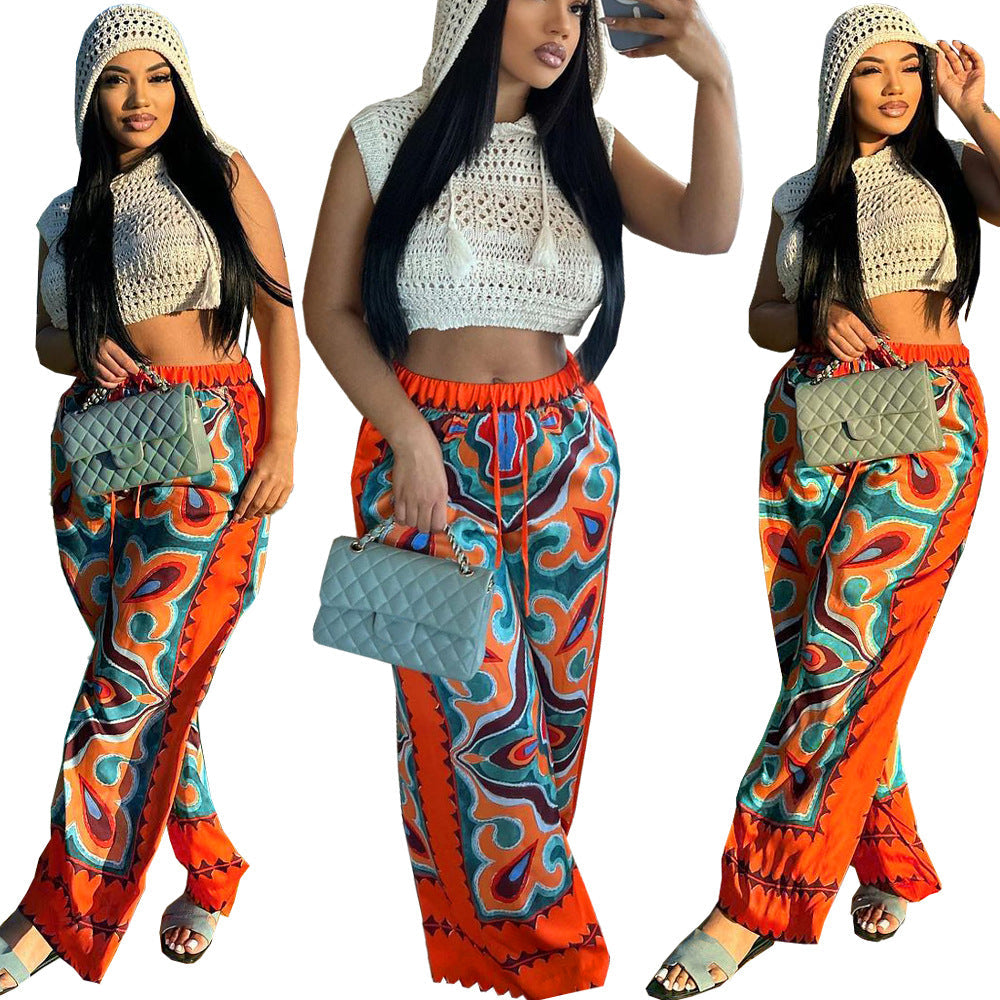 Printed Loose Fitting Women's Casual Pants