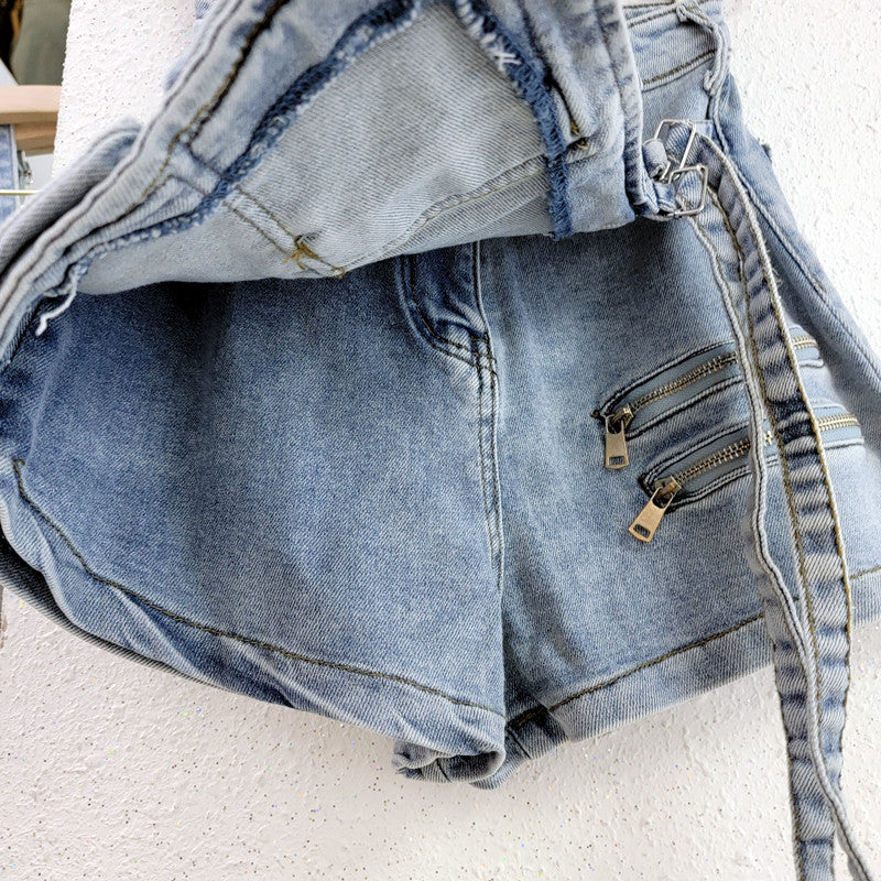 Irregular Multi-Pocket Workwear A- line Denim Skirt