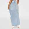 Fashion Personality Denim Wash Pocket Slit Tassel Skirt Female