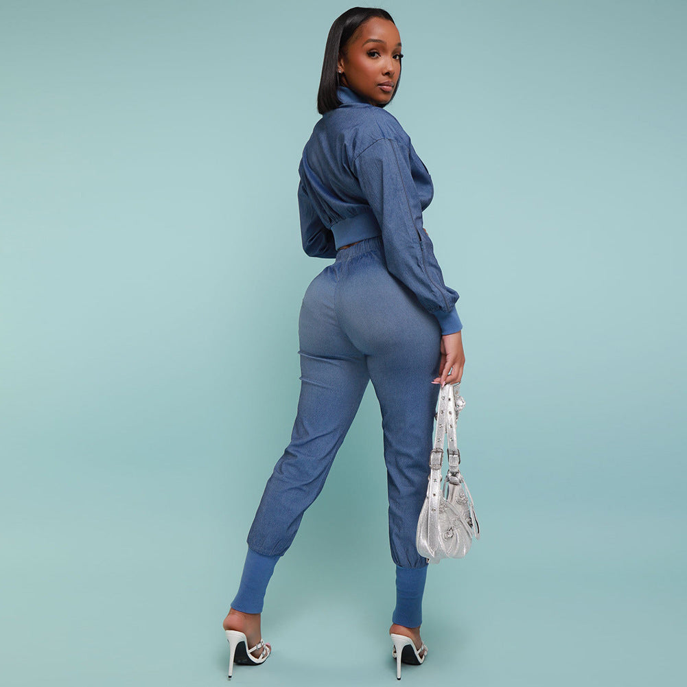 Zipper Panel Denim Thread Set
