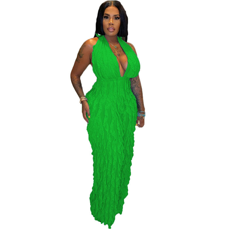Halter Wave Pattern Sexy Bandeau High Waist Jumpsuit