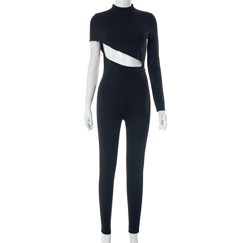 Tight solid color irregular umbilical jumpsuit pants