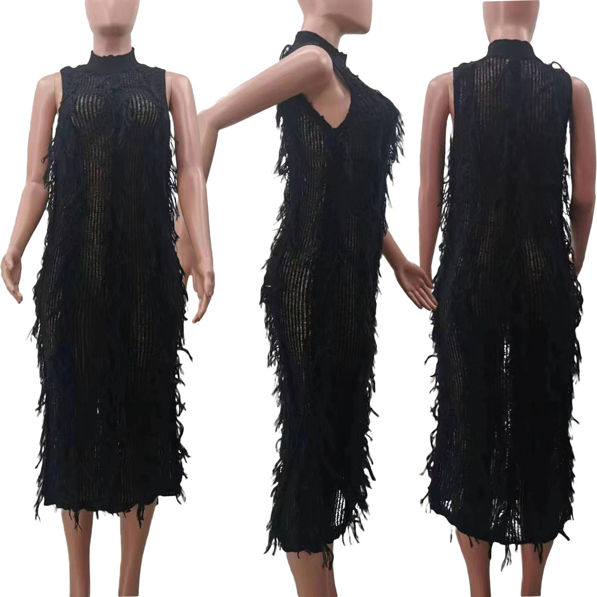 Knitted Fringe Sleeveless Dress