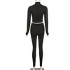 Stand Collar Zippered Long Sleeve Top High Waist Tight Trousers Set