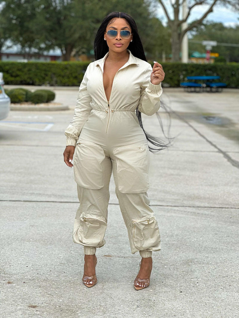 Waist-Tight Cargo Overalls Casual Trousers