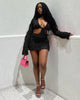 Long Sleeve Mesh Wave Pattern Sexy Short Dress