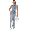Off-the-Shoulder Vintage Denim Skirt Suit Two-Piece Set