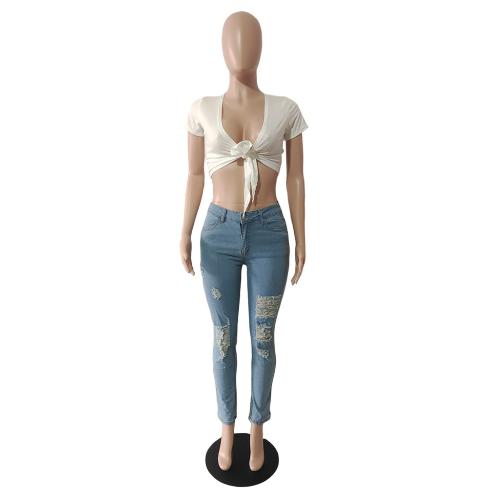 Stretch Distressed Light Blue Jeans
