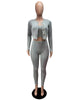 Solid Color Knitted Sweater Sexy Slim-Fit Cardigan 3PC Set