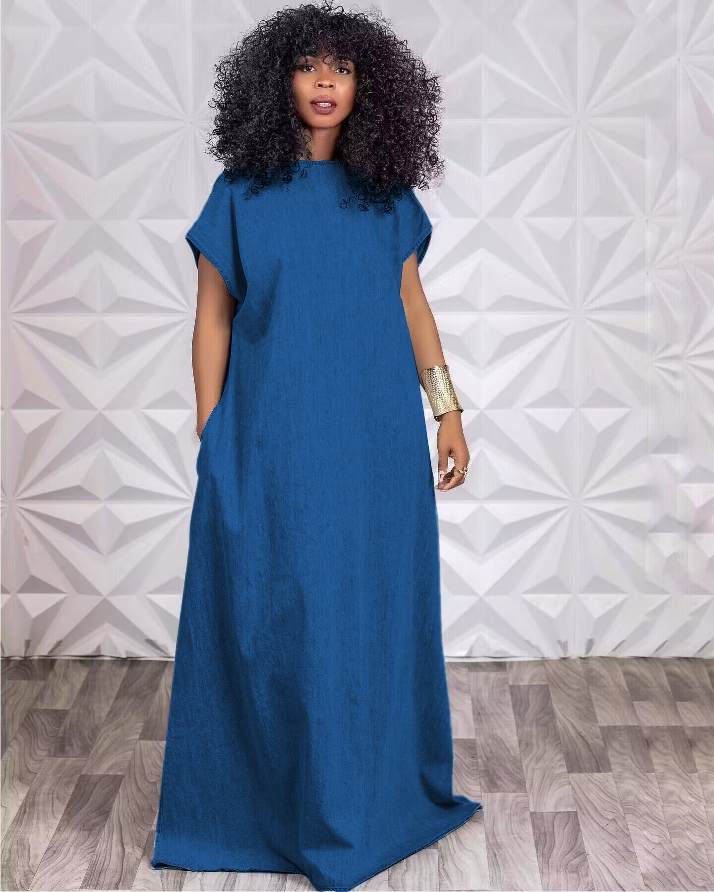 Denim Loose Deep V Open Back Dress
