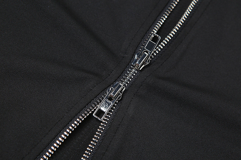 Stand Collar Zippered Long Sleeve Top High Waist Tight Trousers Set