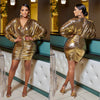 Solid color gilded long sleeved pleated short skirt dress