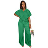Tree Pattern Pleated Fabric Short Sleeved Shirt Wide Leg Pants Set