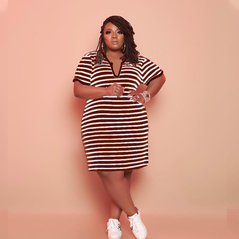 V-neck Striped Loose Dress