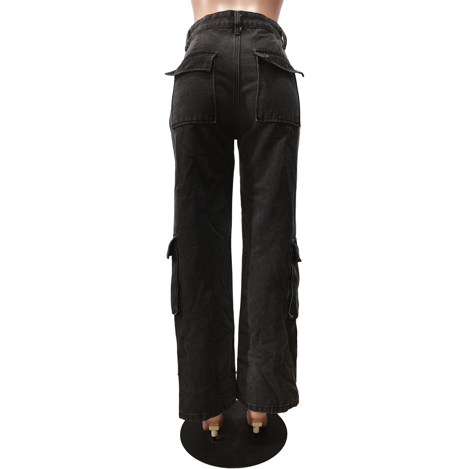 Perforated Burnt Flower Work Bag Micro Horn Denim Pants