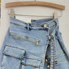 Irregular Multi-Pocket Workwear A- line Denim Skirt