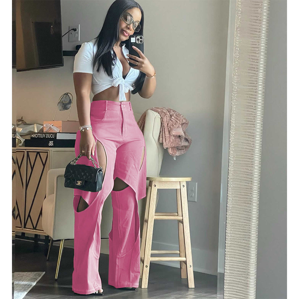 Cotton Fried Dough Twists hollow casual pants