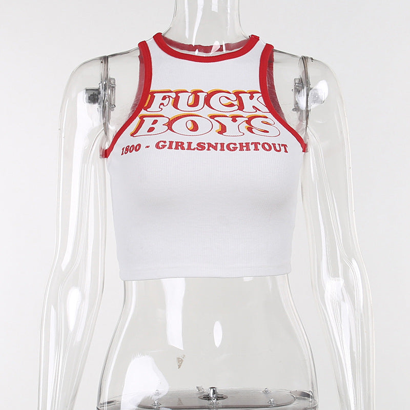 Contrast Color Letter Print Short Vest Versatile Top