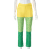 Color Matching Elastic Tight Split Trousers