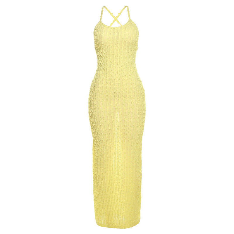 Strap Backless Popcorn Dress