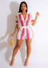 Hollow out See-through Lapel Knitted Shorts Suit