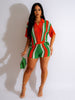 Hollow out See-through Contrast Color Lapels Knitted Shorts Suit