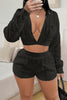 Deep V Neck Long Sleeve Pocket Pullover Set