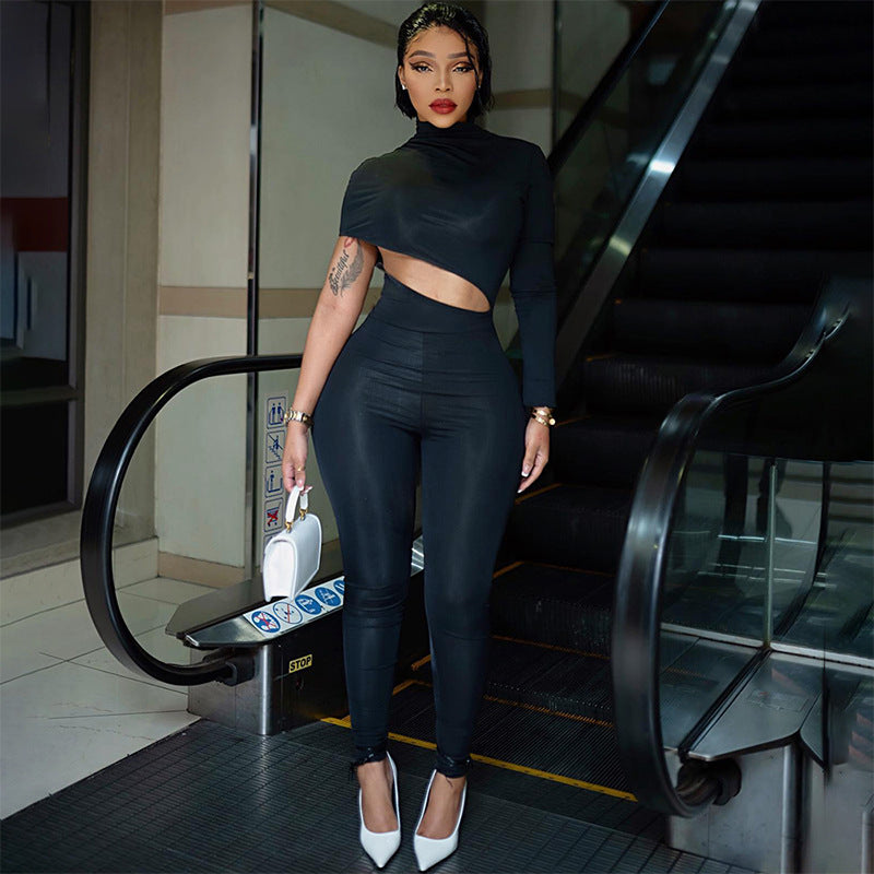 Tight solid color irregular umbilical jumpsuit pants