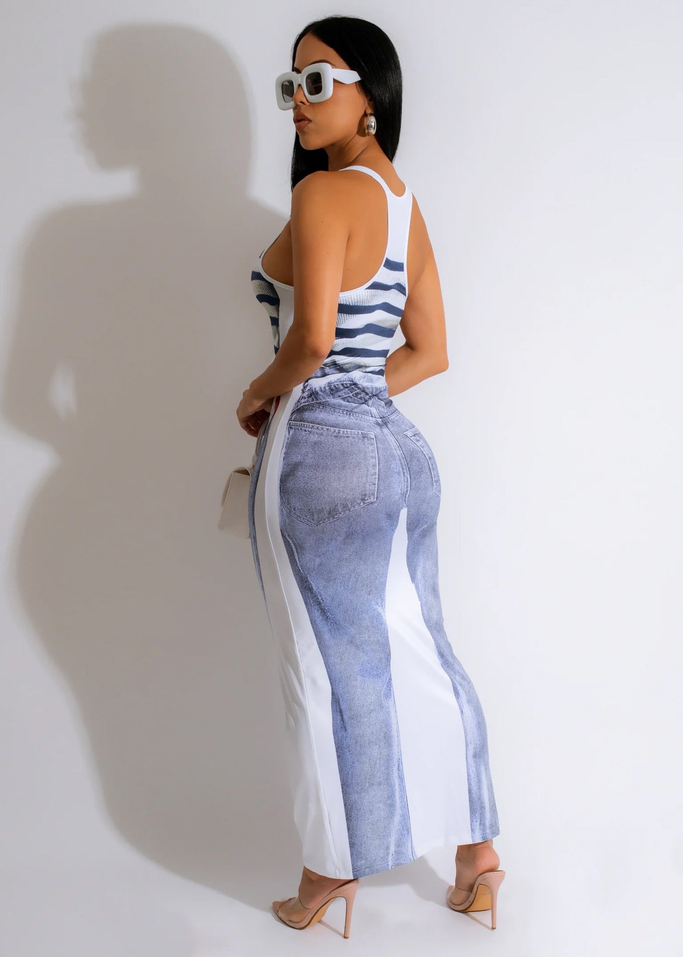 Jeans Printed Vest U-Neck Dress