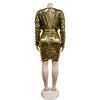 Solid color gilded long sleeved pleated short skirt dress
