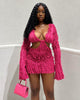 Long Sleeve Mesh Wave Pattern Sexy Short Dress