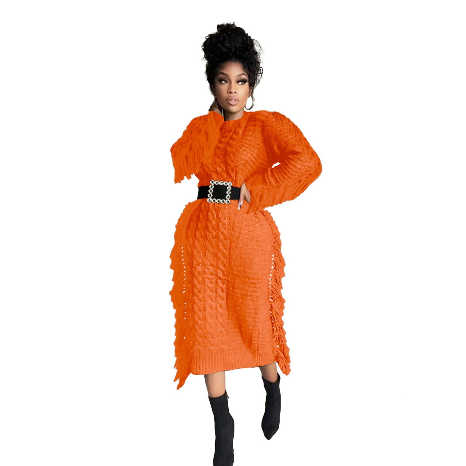 Long tassel edge fur dress