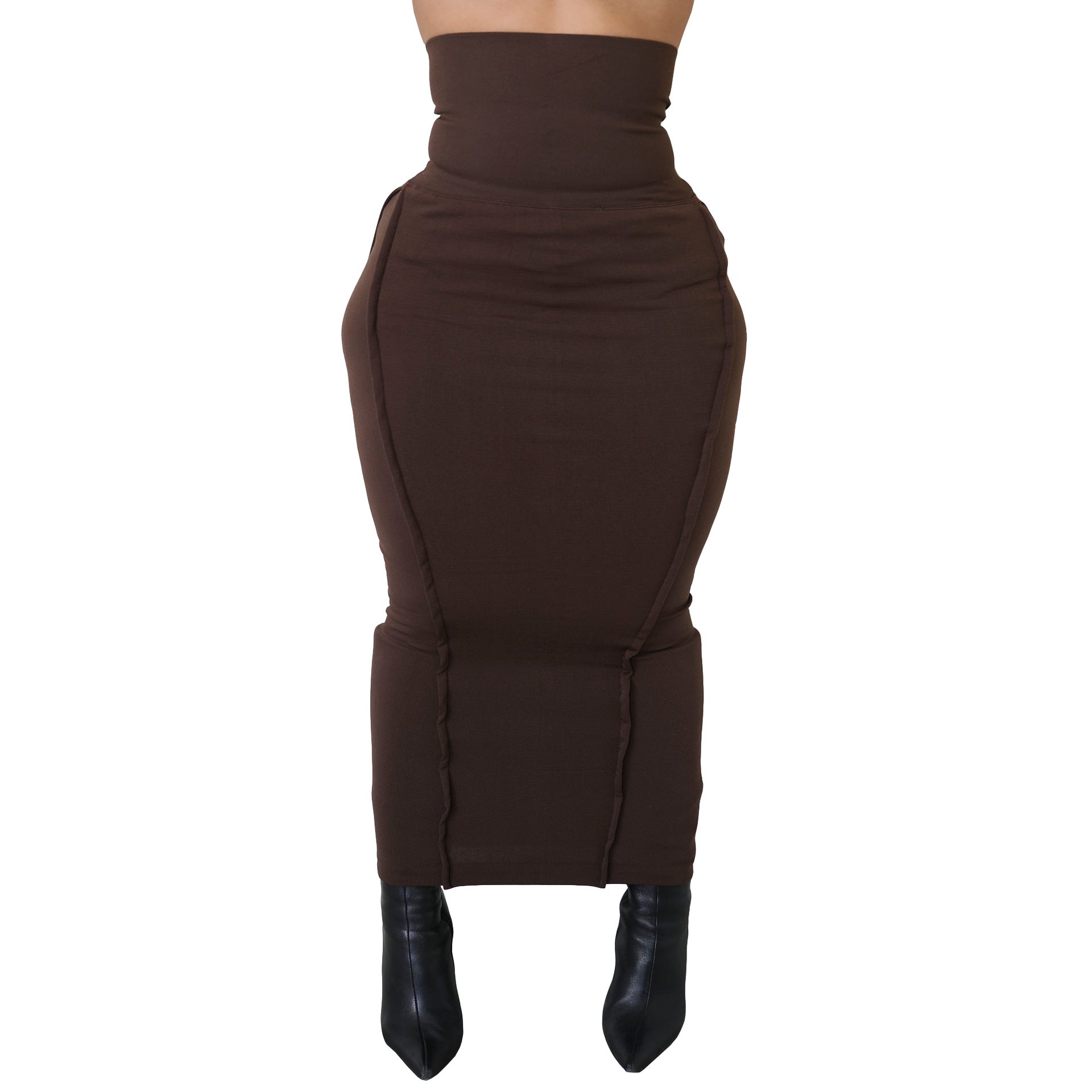Solid color high waisted elastic waistband patchwork car edge one step skirt long skirt